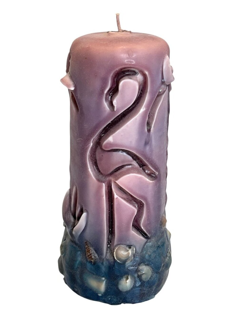 Inlay Pillar Art Candle Glow Through Carved Flamingo Palm Tree Shell Y2k Vintage - Picture 11 of 11